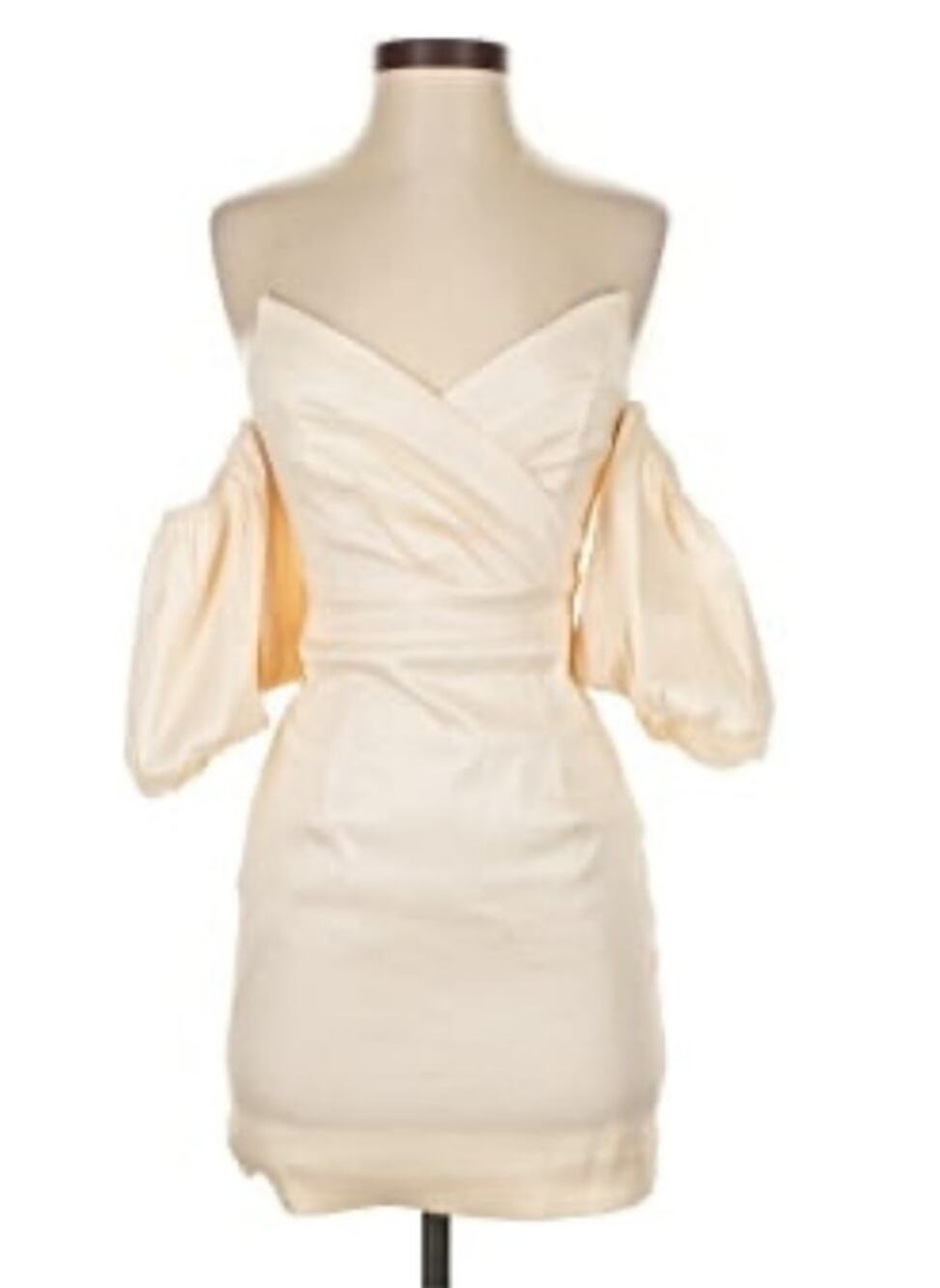 Do+Be  Off the Shoulder Champagne Puff Sleeve Mini Dress -S